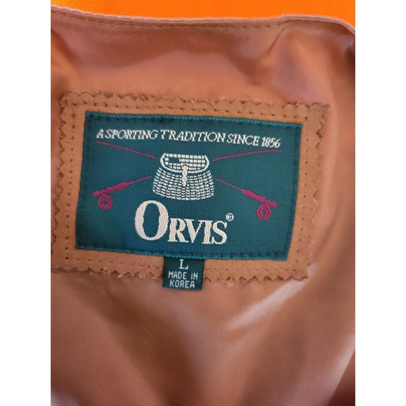 Orvis Leather Suede Outdoor Vest Tan Size Large - Picture 2 of 8